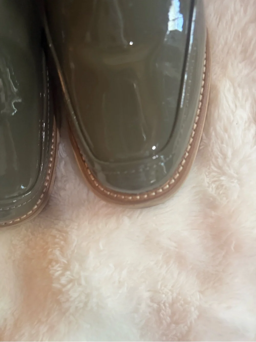 Dolce Vita Olive Green Patent Chelsea Rain/ winter Boots with Dark Knit Collar